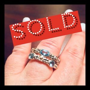 2 Bali Sterling Silver/18k Blue Topaz Stack Rings